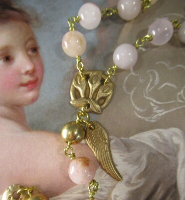 Rose Quartz Rosary, Bronze Brass and Natural Stone - image2